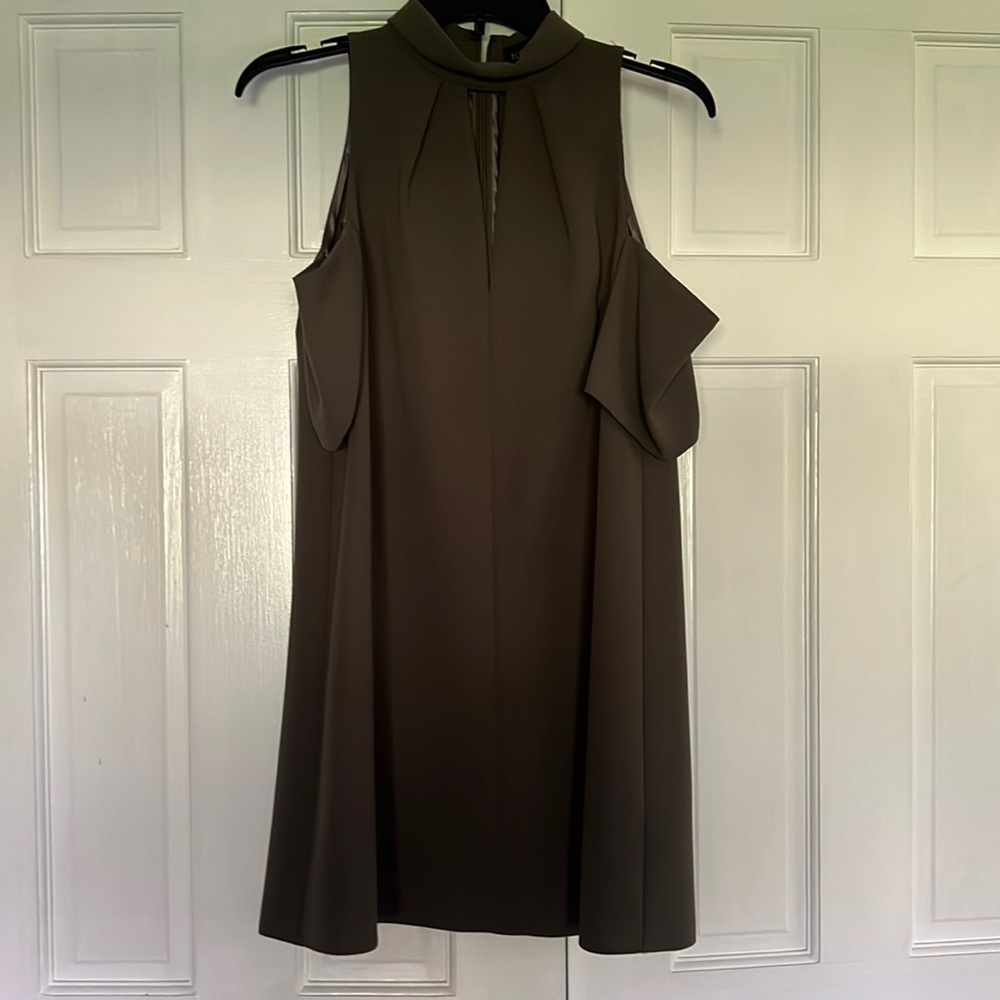 TOPSHOP Army Green Cold Shoulder Mini Dress with Keyhole and Collar